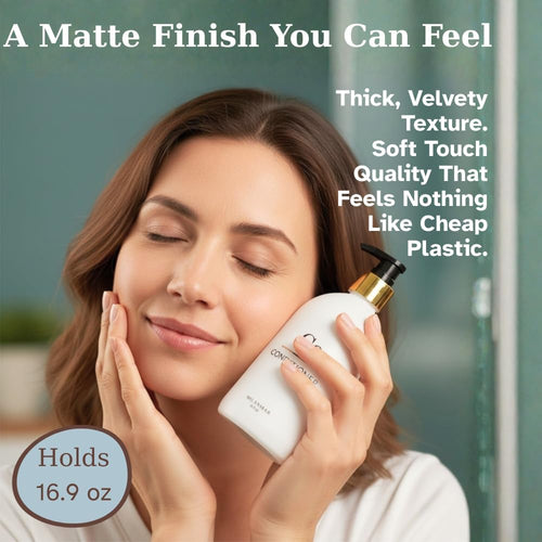 Shampoo & Conditioner Shower Dispenser Set, Pearl White - Empty Matte Plastic Bottles, 16.9 oz Pump Containers, Luxury Bathroom Decor, 3 Pack for Spa, Airbnb [White-Gold]