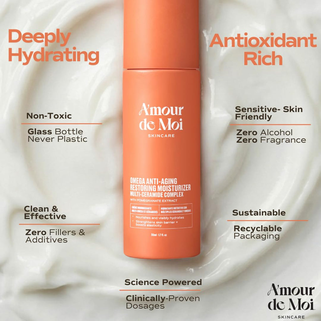 Omega Multi-Ceramide Face Moisturizer – Lightweight, Hydrating Barrier Repair Moisturizer & Ceramide Moisturizer Cream with Omegas 5-6-9, Pomegranate & Vitamin E for Sensitive & Acne-Prone Skin, 1.7oz