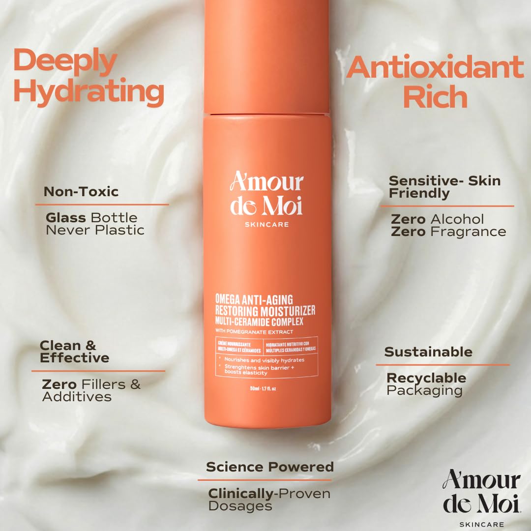 Omega Multi-Ceramide Face Moisturizer – Lightweight, Hydrating Barrier Repair Moisturizer & Ceramide Moisturizer Cream with Omegas 5-6-9, Pomegranate & Vitamin E for Sensitive & Acne-Prone Skin, 1.7oz