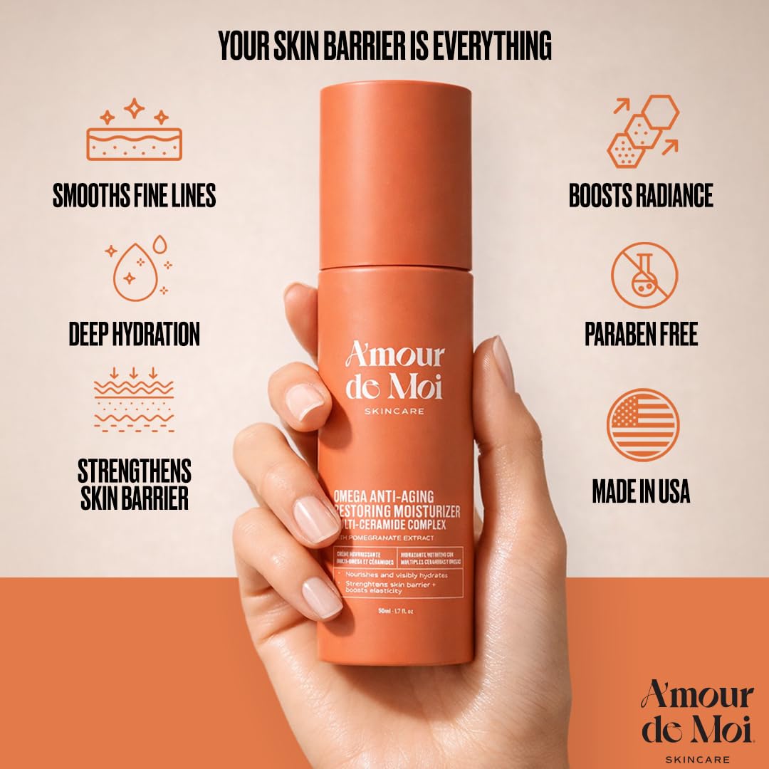 Omega Multi-Ceramide Face Moisturizer – Lightweight, Hydrating Barrier Repair Moisturizer & Ceramide Moisturizer Cream with Omegas 5-6-9, Pomegranate & Vitamin E for Sensitive & Acne-Prone Skin, 1.7oz