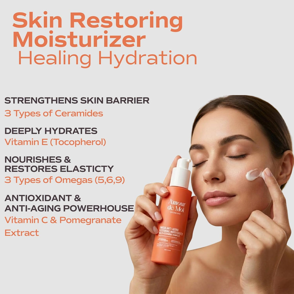 Omega Multi-Ceramide Face Moisturizer – Lightweight, Hydrating Barrier Repair Moisturizer & Ceramide Moisturizer Cream with Omegas 5-6-9, Pomegranate & Vitamin E for Sensitive & Acne-Prone Skin, 1.7oz